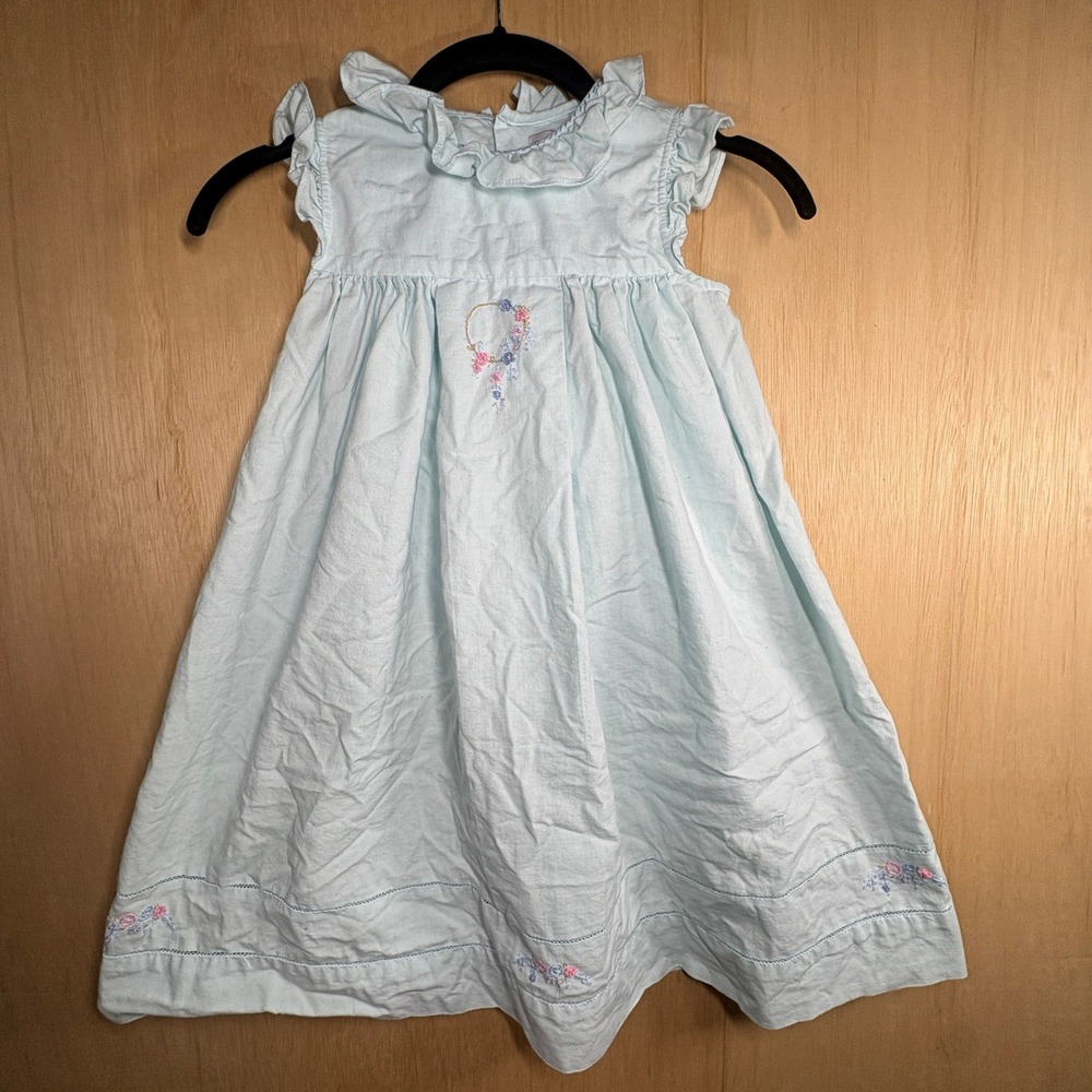 Sophie & Lucas Girls Blue Embroidered Ruffle Dress Size 6 SL3418 Sash Back